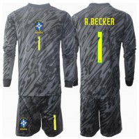 Brasil Alisson Becker #1 Keeper Bortedraktsett Barn Copa America 2024 Langermet (+ Korte bukser)